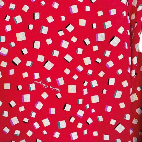 FERRAGAMO Vintage Silk Logo Printed Long Sleeve Button Down Top - Picture 7 of 13